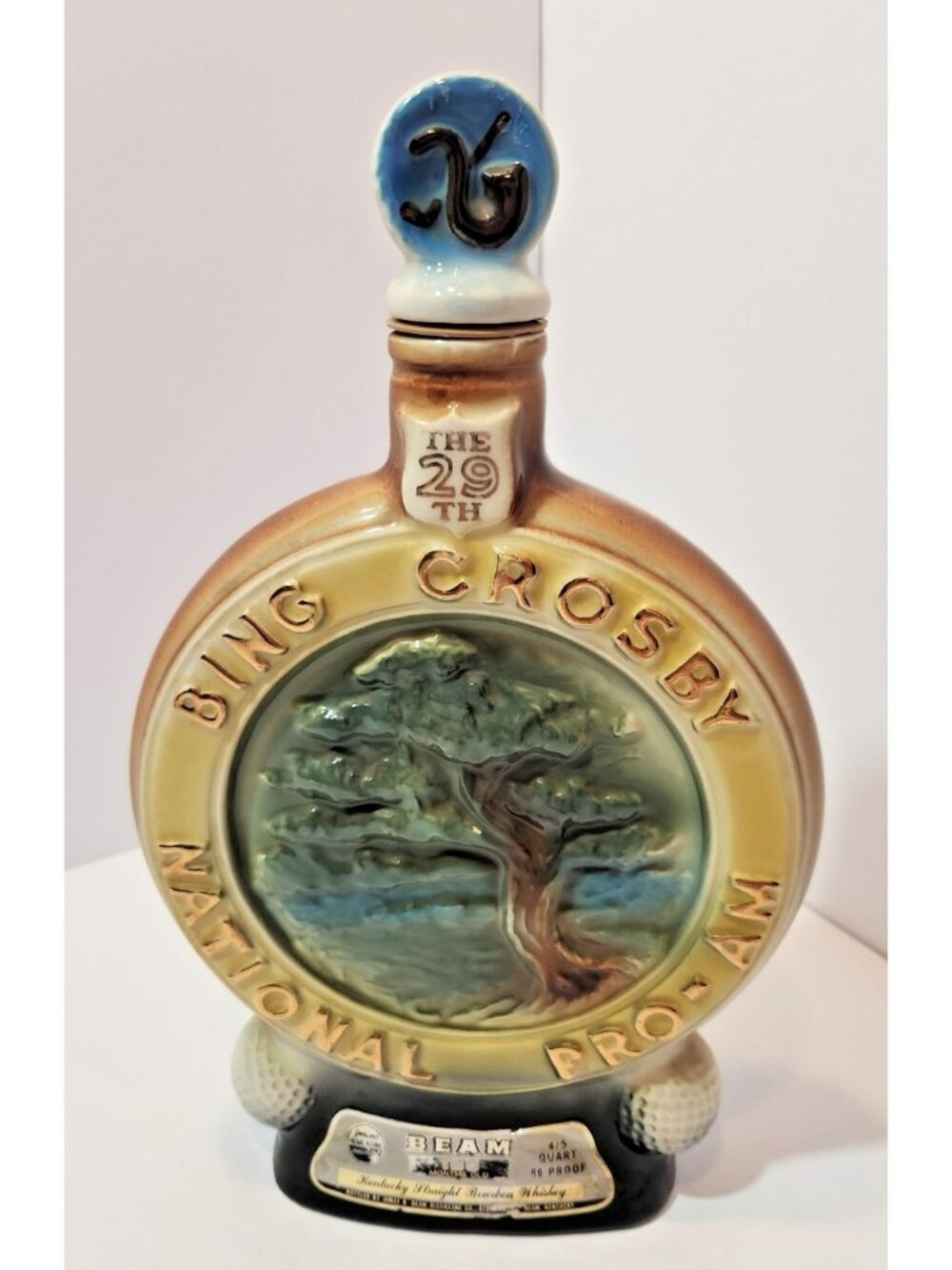 Vtg Bing Crosby Jim Beam Decanter Golf 29th National Pro-Am Pebble Beach Empty